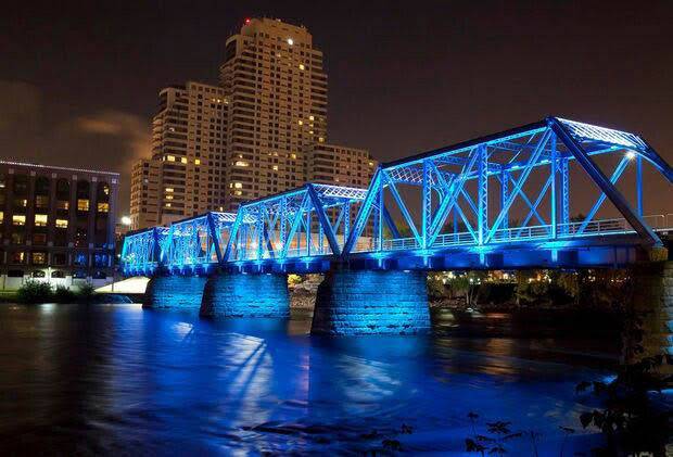 bridge with blue lights